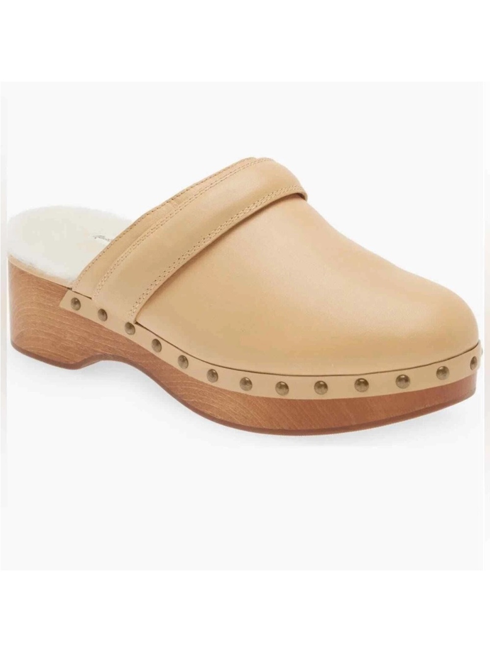 Madewell Beige Leather Studded Clog Mules